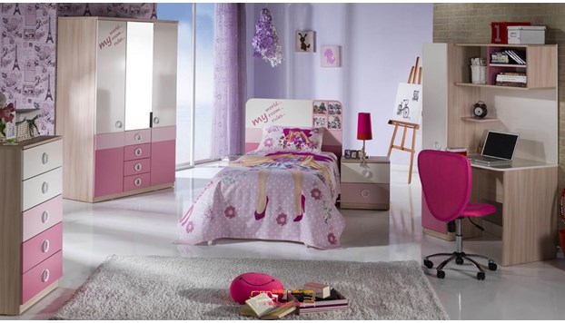 Bellona Portivo Genç Odası Pembe Takımı 3 Kapaklı Gardırop Modeli