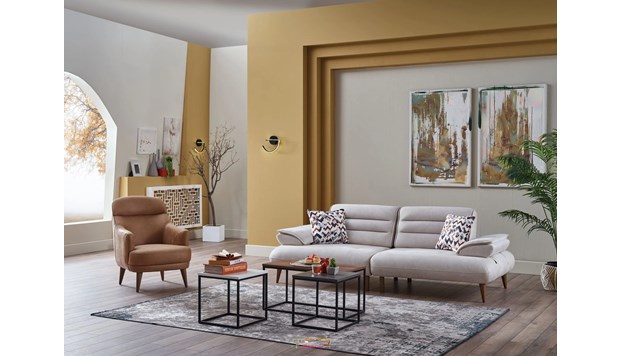 Mondi Forte Krem Üçlü Koltuklu Koltuk Takımı