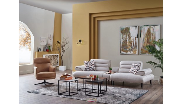Mondi Forte Krem Üçlü Koltuklu Sehpalı Koltuk Takımı